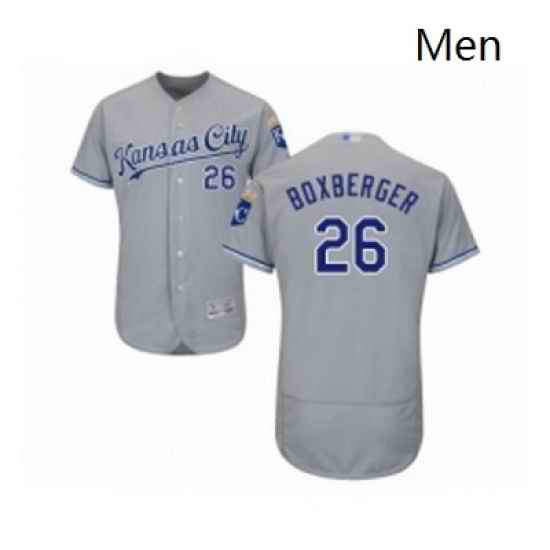 Mens Kansas City Royals 26 Brad Boxberger Grey Road Flex Base Authentic Collection Baseball Jersey